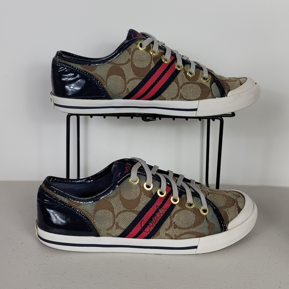 Coach Women's Folly Signature Stripe Sneakers Tennis Shoes Size 5.5B Beige - Picture 2 of 10